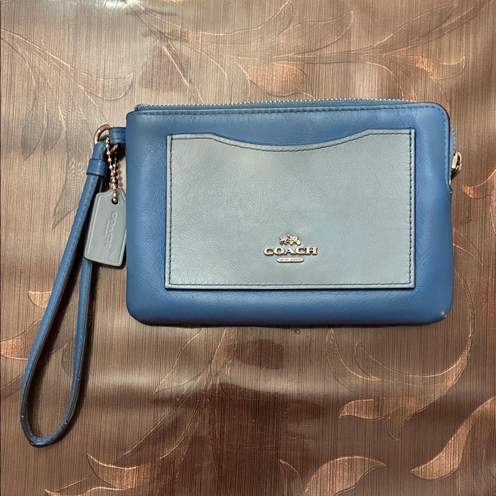 Coach Two-Tone Blue Leather Wristlet